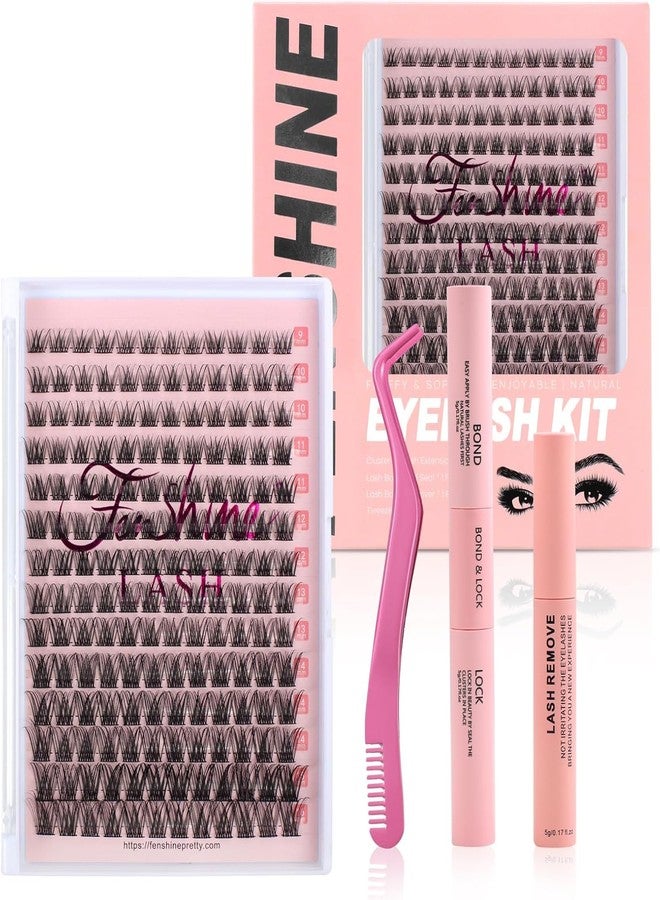 Fenshine Cluster Lashes Individual Lashes Wide Stem 168 PCS D Curl 9-16mm Length DIY Eyelash Extension Individual Soft False for Personal Use at Home - Image 1